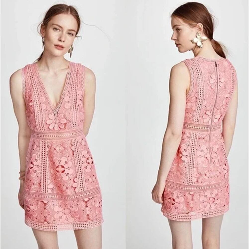 Alice + Olivia Women's Zula Pink Lace Mini Dress V Neck Size 8 Valentine's Day